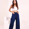 High-Waist Wide-leg Denim Jeans - Dark Blue