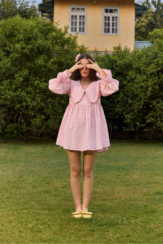 Pink Checked Daybreak Mini Dress
